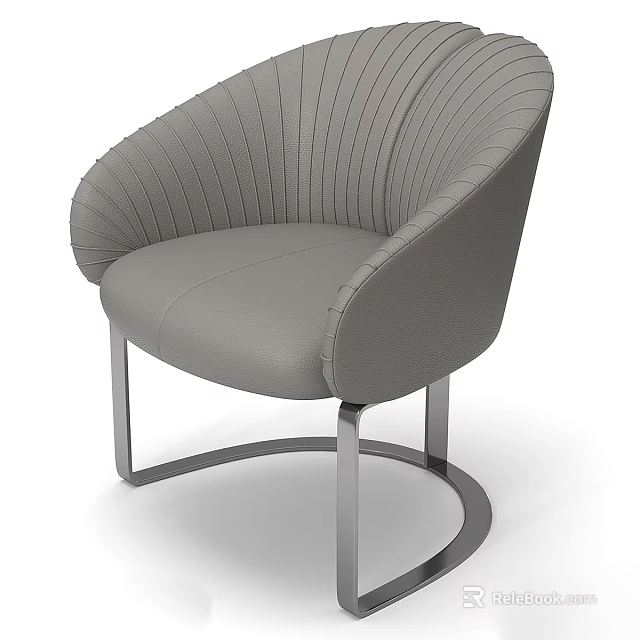 Gray Leather Single Sofa With Modern Curved Back And Metal Frame 3d model 