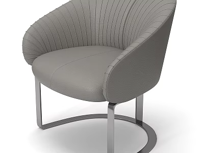 Gray Leather Single Sofa With Modern Curved Back And Metal Frame 3d model