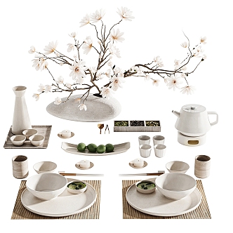 Modern Japanese-style Tableware Plate Tableware Vase Table Display Accessories Ornaments Dining Table Plate Dishes Tea 3d model