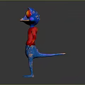 Vibrant Fantasy Creature Character With Blue Patterned Body Red Shirt And Large Red Eyes