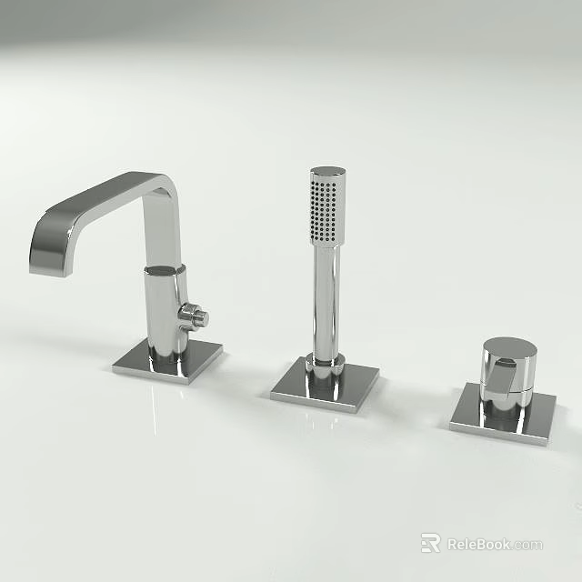 Modern Chrome Bathroom Faucet With Three Piece Components And Sleek Design 3d model 