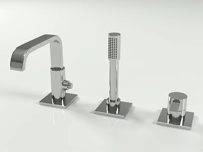 Modern Chrome Bathroom Faucet With Three Piece Components And Sleek Design 3d model