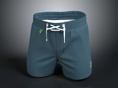 Dark Teal Casual Shorts With White Drawstring Green Side Logo Mesh Material 3d model