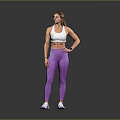 Stylish Fitness Activewear Set Including White Top Purple Leggings Sneakers Smartwatch And Band