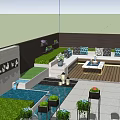 Modern Courtyard Garden With Outdoor Seating Green Plants Stone Patio And Lush Trees