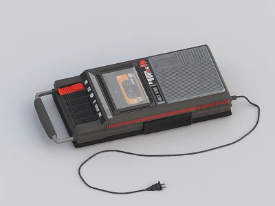 Vintage Black Audio Speaker With Red Accents Cassette Player Handle And Power Cord Design 3d model