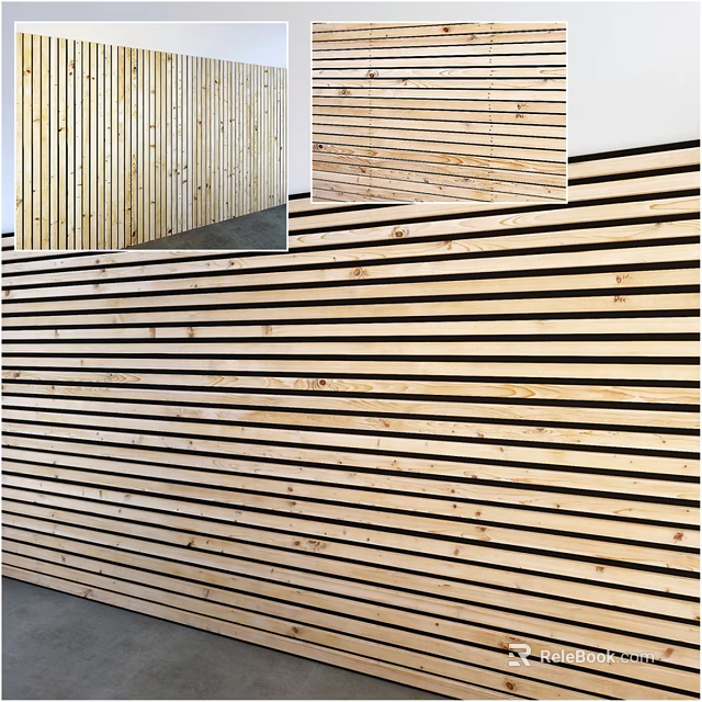 Wooden Striped Wall Decor Modern Horizontal Planks Design For Interior Spaces 3d model 