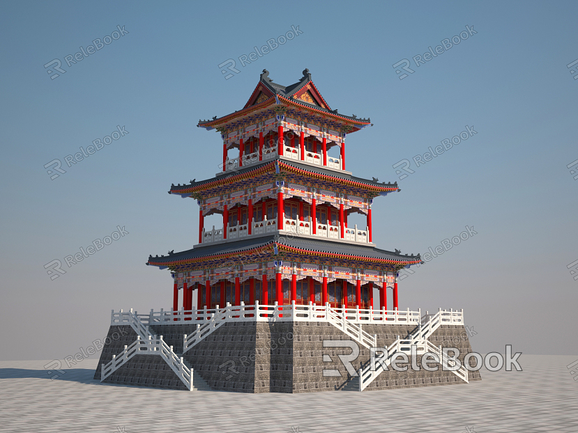 Chinese-style ancient building attic model