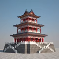 Chinese-style ancient building attic 3d model