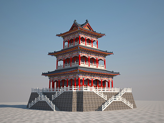 Chinese-style ancient building attic 3d model