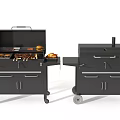 Black Outdoor Grills With Wheels Drawers Food Items And Seasoning