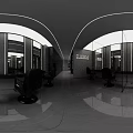 Modern Hair Salon Interior Features White Wash Basins Black Walls Starry Ceiling And Blue Sofas