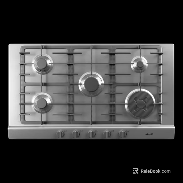Stainless Steel Gas Cooktop With Multiple Burners And Control Knobs For Kitchen 3d model 