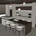 Modern Kitchen Bar Interior With Dining Table Chairs Fresh Fruits And Cabinets