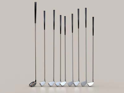 Professional Golf Clubs Sports Equipment Set with Different Types Metal Heads and Black Handles 3d model