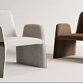 Modern Minimalist Leisure Chairs In White Gray And Brown Velvet With Geometric Armrest Design