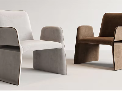 Modern Minimalist Leisure Chairs In White Gray And Brown Velvet With Geometric Armrest Design 3d model