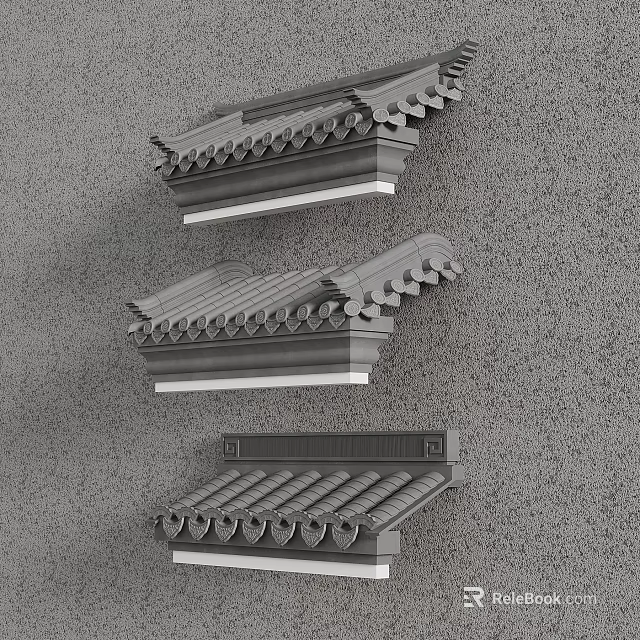 Traditional Chinese Roof Eaves Architectural Decorative Elements With Different Tile Styles 3d model