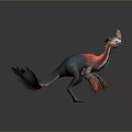 3D Rendered Mythical Dinosaur With Red Blue Feathers And Head Crest In Standing Pose