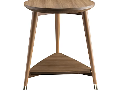 Modern Walnut Wooden Side Table With Round Top Slim Legs And Lower Shelf Design 3d model