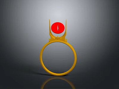 Magic Style Lord of the Rings Ring Red Gem Gold Ring Trident Decoration Fantasy Jewelry Game Props Luminous Gem Sharp Ring 3d model
