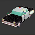 Retro Black White Toy Police Car With Red Siren Light And Reflective Surface