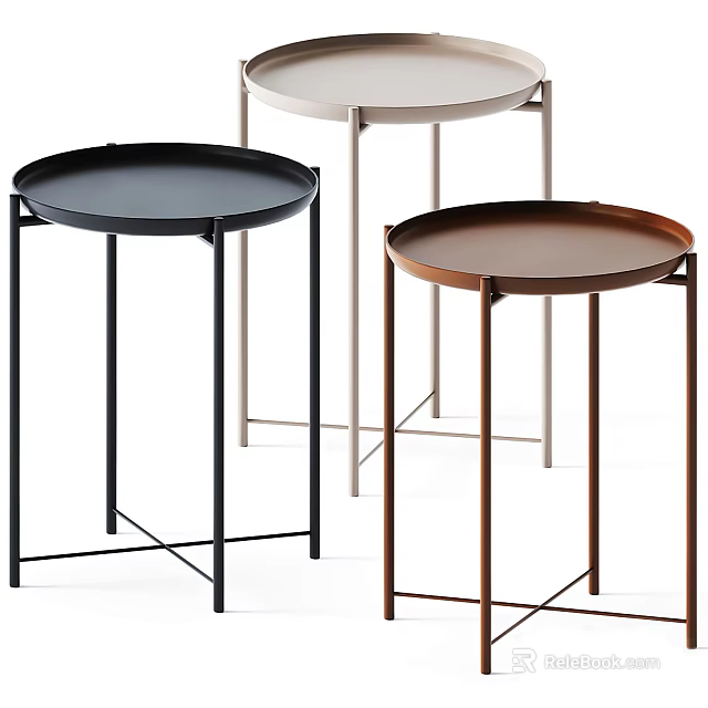 Modern Round Tray Top Side Tables With Black White Brown Metal Frames 3d model
