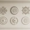 Decorative Ceiling Medallions With Various Intricate Ornate Patterns Displayed In White Frame 3d model