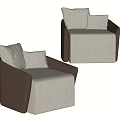 Two Modern Single Sofas With Light Fabric Upholstery Dark Armrests And Accent Pillows 3d model