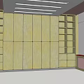 Spacious Meeting Room Featuring Wooden Panel Walls And Shelving Units With Ceiling Lights