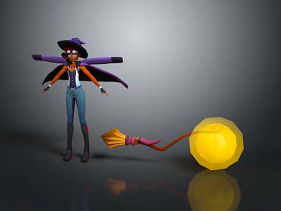 Female Elf Cartoon Witch Magic Witch Magic Girl Magician Elf Mage Warlock Wizard 3d model