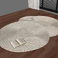 Round Woven Styled Rugs on Wooden Floor Interior with Open Book and Slippers