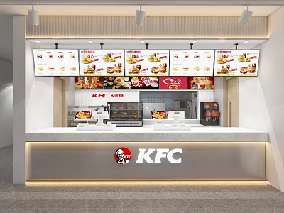KFC Restaurant Modern Counter With Digital Menu Displays And Order Area 3d model