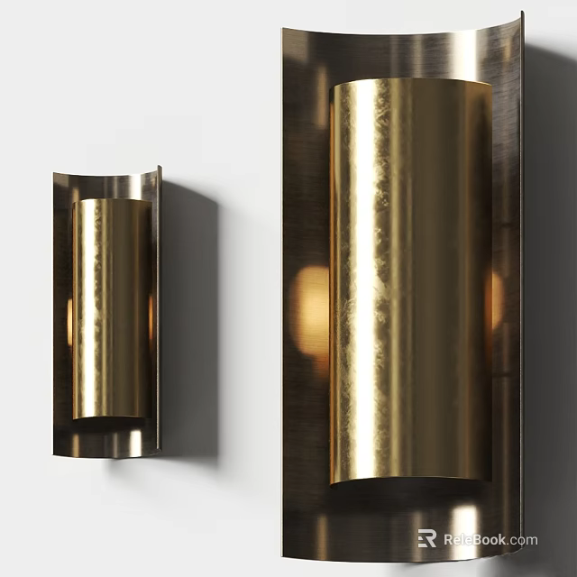 Modern Brass Wall Sconce with Sleek Cylindrical Design and Warm Lighting Effect 3d model 