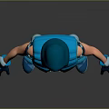 Hooded Masked Blue Character in Vest Shorts and Boots as Futuristic Biological Model