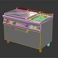 Modern Stainless Steel Kitchen Appliance with Gas Burners Flat Griddle Top and Control Knobs