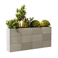 Gray Concrete Modular Planter with Various Green Bonsai Plants and Decorative Shrubs