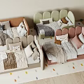 Pastel Colored Baby Cribs With Upholstered Headboards And Soft Bedding Sets In Multiple Tones
