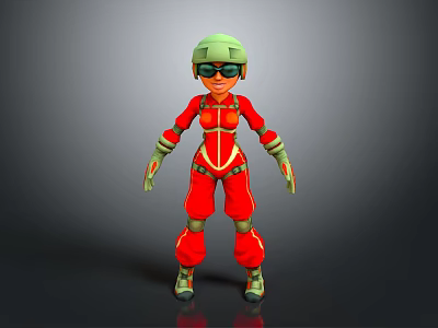 Action Game Movie Character In Red Outfit With Green Helmet And Goggles 3d model