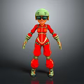 Action Game Movie Character In Red Outfit With Green Helmet And Goggles