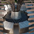 Circular Wooden Pergola With Open Lattice Structure In Outdoor Garden Top View Design