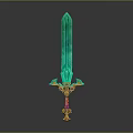 Glowing Green Crystal Sword With Golden Hilt And Red Accents