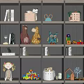 Colorful Decorative Ornament Set On Shelf With Dolls Building Blocks House Tree Models