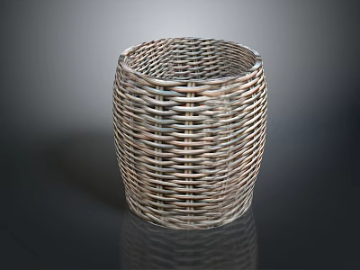 Handwoven Wicker Storage Basket For Household Items With Cylindrical Weave Design 3d model