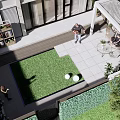 White Outdoor Pergola With Green Plants Outdoor Seating And Relaxation Area Next To House Lawn