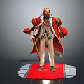 King in Formal Suit With Crown Red Cape Holding Scepter Standing on Red Carpet