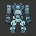 Futuristic Game Movie Robot Character With Blue Green Blocky Mechanical Design