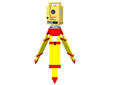 Yellow Industrial Surveying Instrument With Red Yellow Tripod Stand For Precision Measurement 3d model