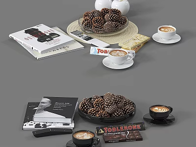 Elegant Decorative Ornament Set with Pinecones Books Coffee Cups and Tray 3d model