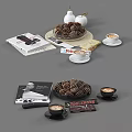 Elegant Decorative Ornament Set with Pinecones Books Coffee Cups and Tray